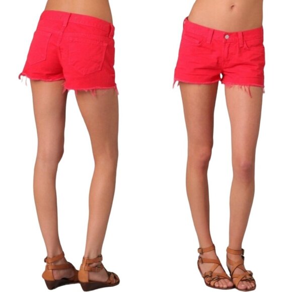 J Brand Cut Off Short Size 29 Bright Red Denim Jean Short 100% Cotton Raw Hem - Picture 4 of 9